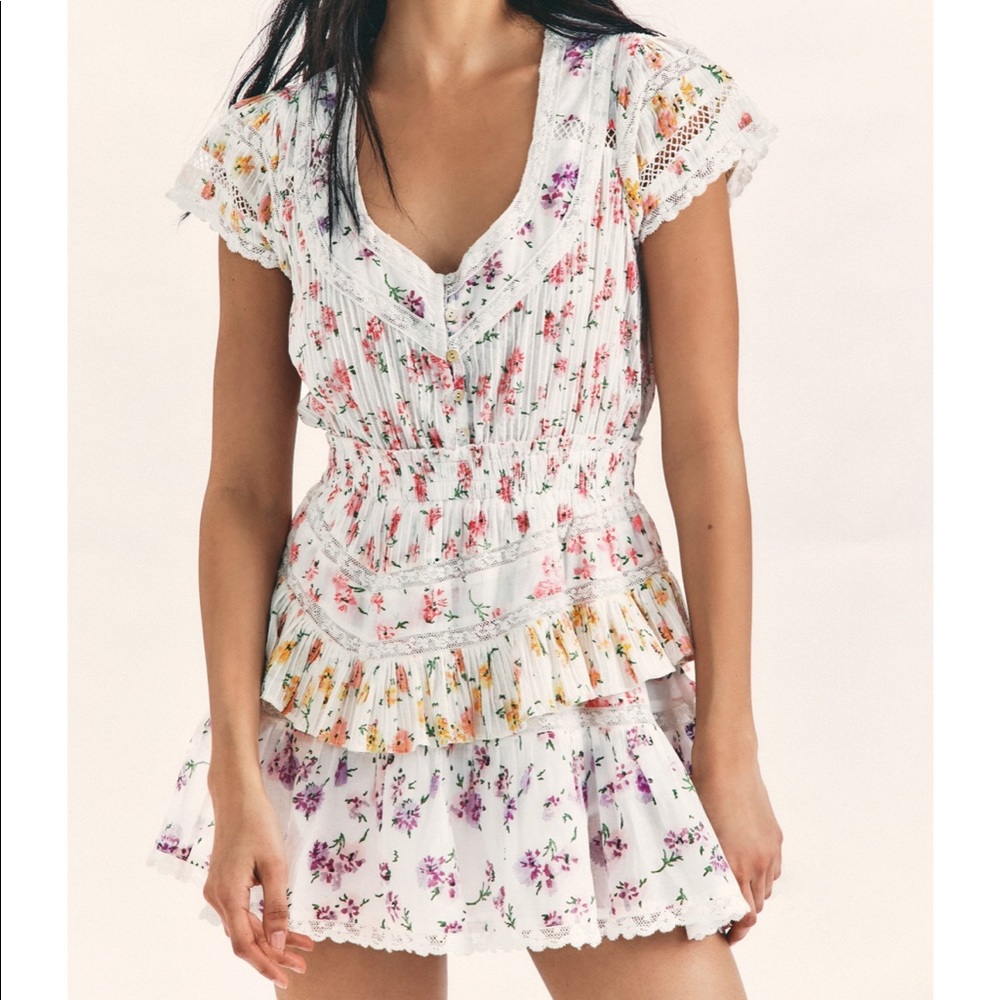 Loveshackfancy Jeromie Mini Dress tiered ruffle fruit bliss v neck P